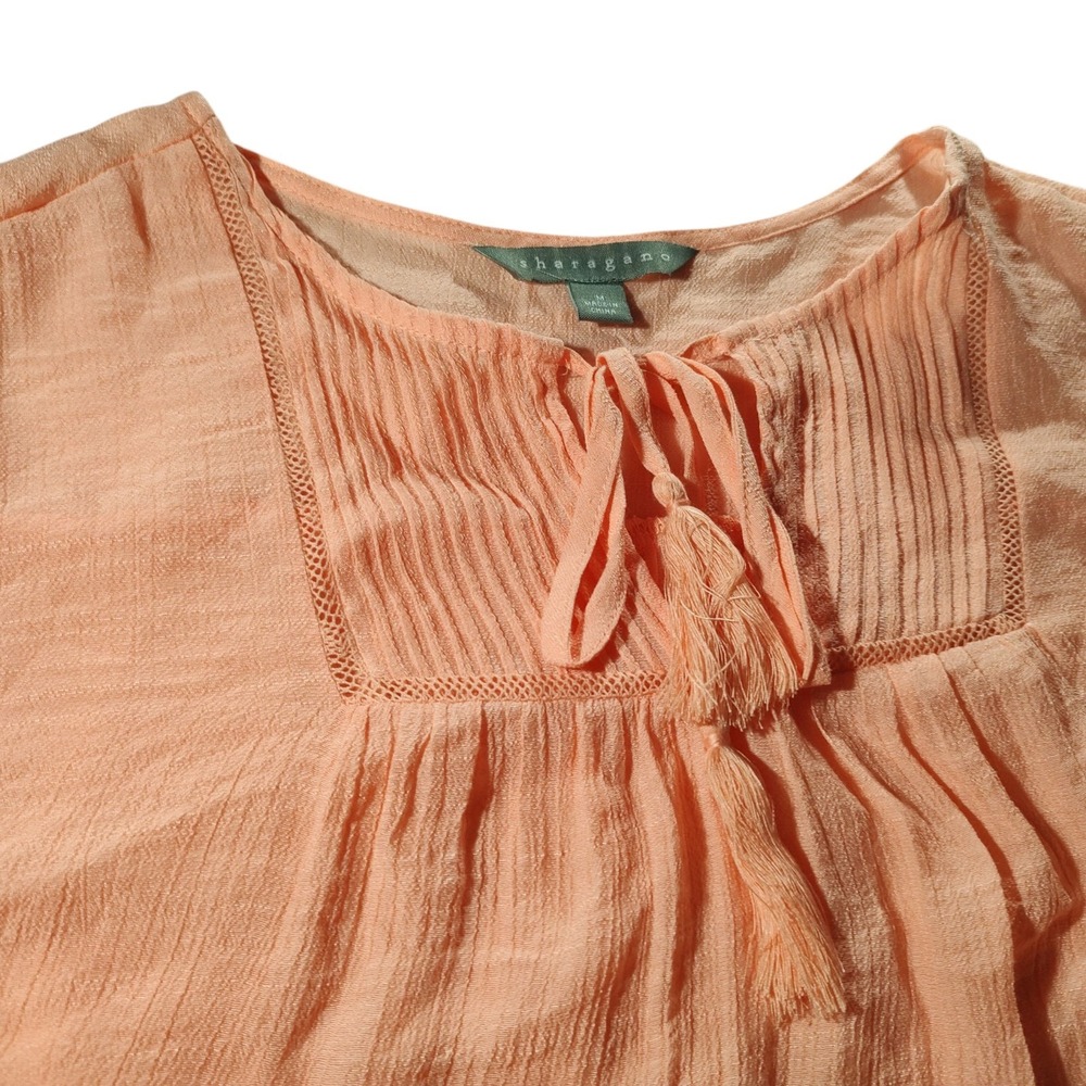 New Sharagano Pullover Top Sum‎ One Peach Gauzey Fabric Boho Chic Womens Medium